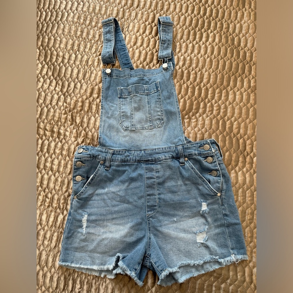 CP Jeans Bib Shortalls Size Large Distressed Frayed Blue Dillard's